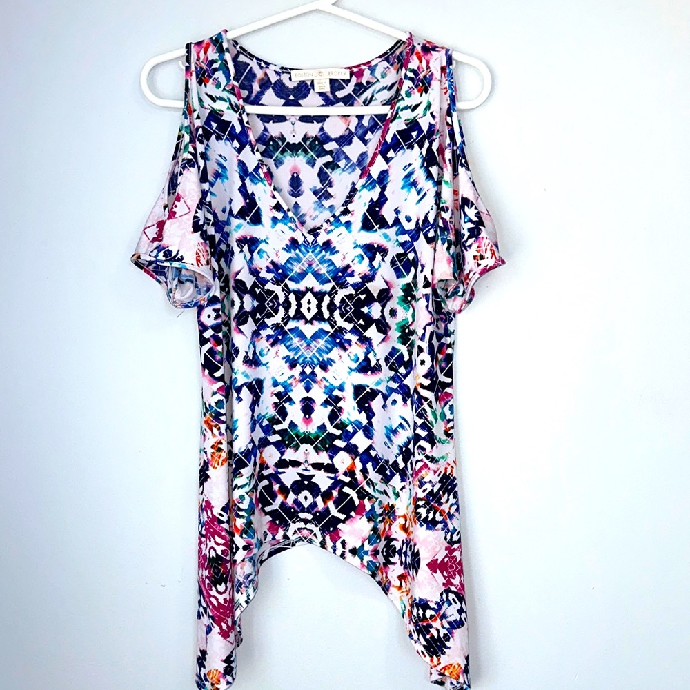 Boston Proper, multicolored, cold shoulder blouse size M